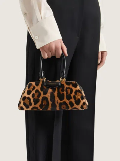 Givenchy Antigona East West Brown Mini Handbag With Animalier Print And Logo Lettering On The Front In Leathe In Animal Print