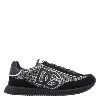 Dolce & Gabbana Low-top Wool Sneakers With Suede Inserts In Black