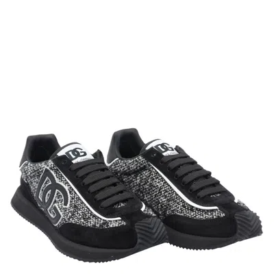 Dolce & Gabbana Low-top Wool Sneakers With Suede Inserts In Black