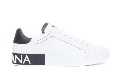 Dolce & Gabbana Portofino Leather Sneakers With Rubberized Logo Shoes In White