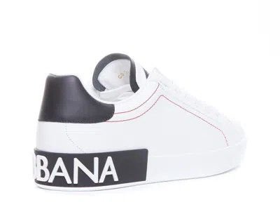 Dolce & Gabbana Portofino Leather Sneakers With Rubberized Logo Shoes In White