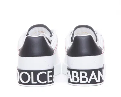 Dolce & Gabbana Portofino Leather Sneakers With Rubberized Logo Shoes In White