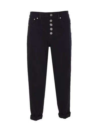 Dondup Loose Fit Velvet Trousers With Button Detailing In Black