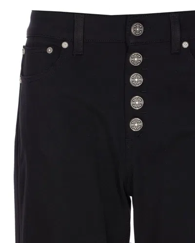 Dondup Loose Fit Velvet Trousers With Button Detailing In Black