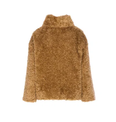 Herno Faux Fur Coat With Leather Belt In Brown