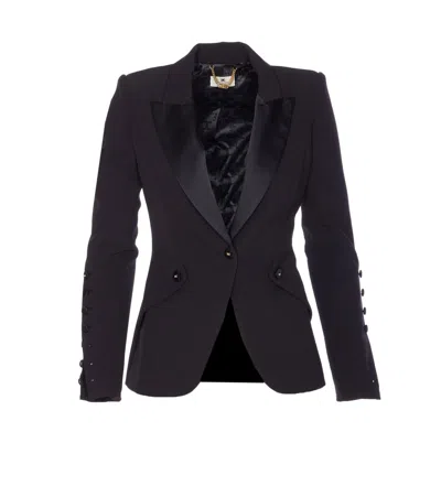 Elisabetta Franchi Tailored Blazer With Satin Lapel In Black