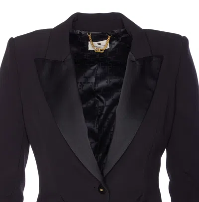 Elisabetta Franchi Tailored Blazer With Satin Lapel In Black