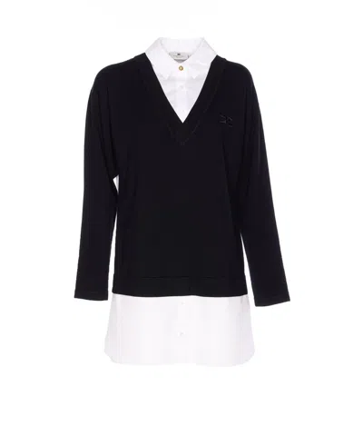 Elisabetta Franchi Dress With Contrast Collar And V-neckline In Black