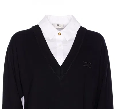 Elisabetta Franchi Dress With Contrast Collar And V-neckline In Black