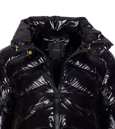 Pinko Glossy Nylon Padded Down Jacket In Black