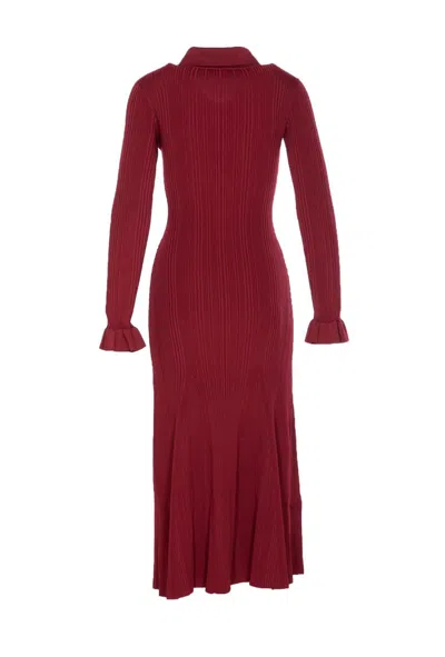 Self-portrait Button-embellished Ribbed-knit Midi Dress In Burgundy