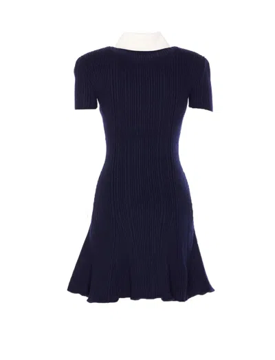 Self-portrait Mini Knitted Dress With Contrasting Collar In Blue