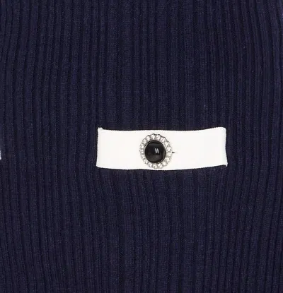 Self-portrait Mini Knitted Dress With Contrasting Collar In Blue