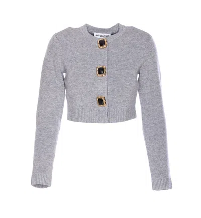 Self-portrait Jewelled-button Wool Cardigan In Blue