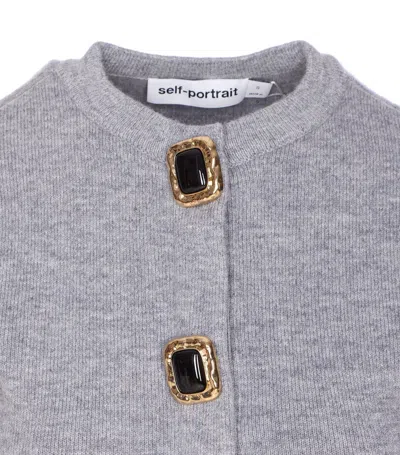 Self-portrait Jewelled-button Wool Cardigan In Blue