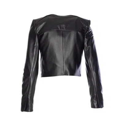 Elisabetta Franchi Leather Jacket With Monogram Metal Details In Black