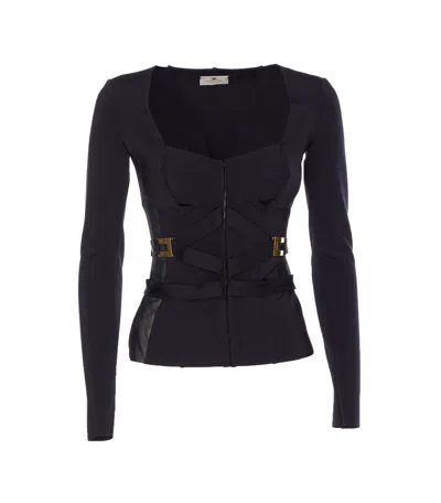 Elisabetta Franchi Corset-detail Long-sleeve T-shirt In Black