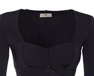 Elisabetta Franchi Corset-detail Long-sleeve T-shirt In Black