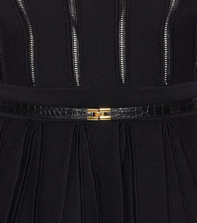 Elisabetta Franchi Red Carpet Pleated-peplum Knit Maxi Dress In Black