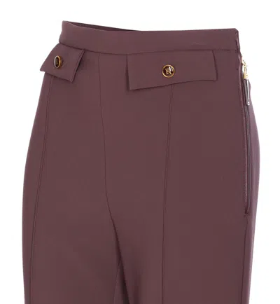 Elisabetta Franchi Flared Leg Trousers Gold-tone Buttons In Brown