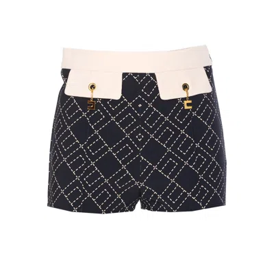 Elisabetta Franchi High Waist Geometric Pattern Shorts In Black