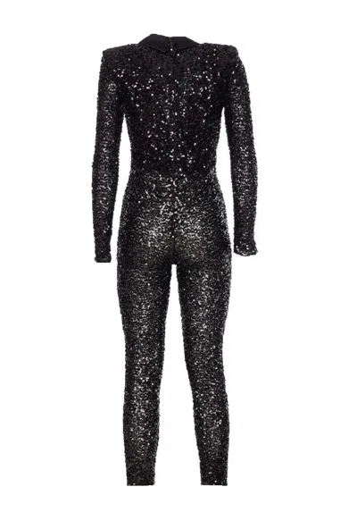 Elisabetta Franchi Sequin Trousers V-neck Embellished Detail In Black