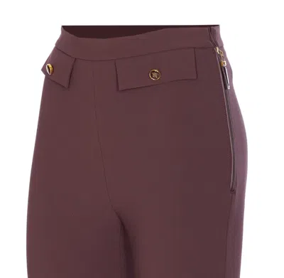 Elisabetta Franchi Flared Leg Trousers Gold-tone Buttons In Brown