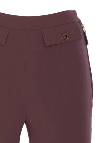 Elisabetta Franchi Flared Leg Trousers Gold-tone Buttons In Brown