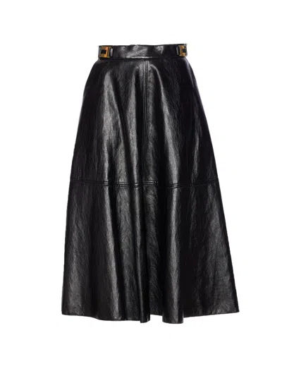 Elisabetta Franchi Leather-effect Belted Midi Skirt In Black