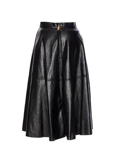 Elisabetta Franchi Leather-effect Belted Midi Skirt In Black
