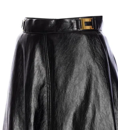 Elisabetta Franchi Leather-effect Belted Midi Skirt In Black