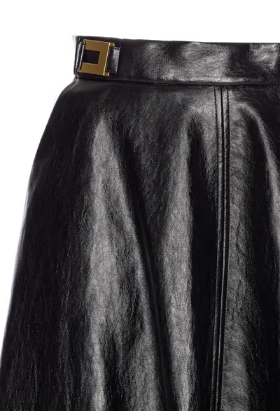 Elisabetta Franchi Leather-effect Belted Midi Skirt In Black