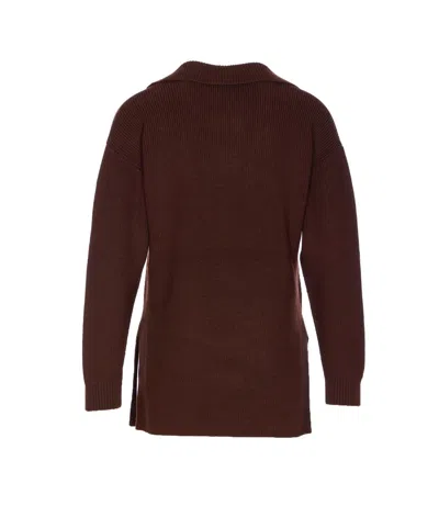 Elisabetta Franchi Knitwear Collared Design Long Sleeves Ribbed Texture V-neckline In Burgundy