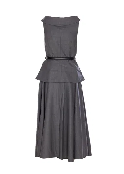 Self-portrait Grey Wool Tailored Midi Dress Clothing In Gray