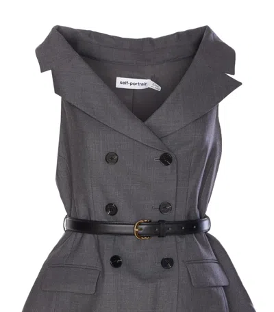 Self-portrait Grey Wool Tailored Midi Dress Clothing In Gray