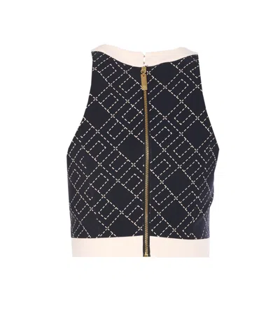 Elisabetta Franchi Charm Detail Crop Top With Geometric Pattern In Black