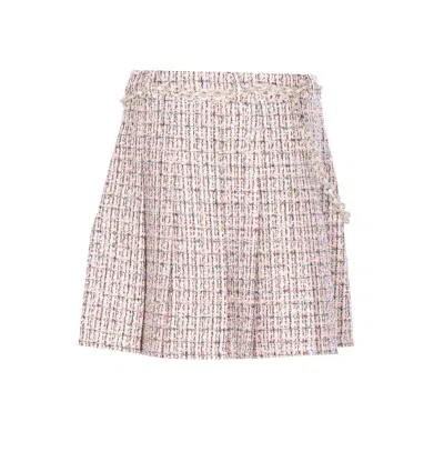 Self-portrait Textured Flared Skirt With Decorative Waist Trim In Pink
