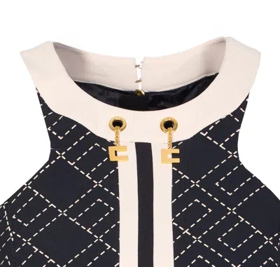 Elisabetta Franchi Charm Detail Crop Top With Geometric Pattern In Black