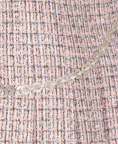 Self-portrait Textured Flared Skirt With Decorative Waist Trim In Pink