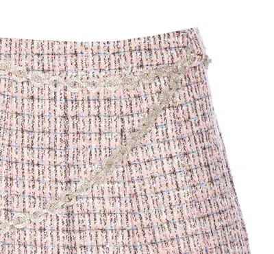 Self-portrait Textured Flared Skirt With Decorative Waist Trim In Pink