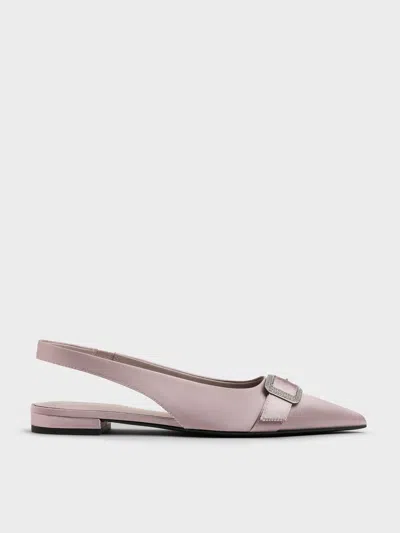 Charles & Keith - Satin Crystal-buckle Pointed-toe Slingback Flats In Purple