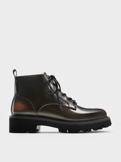 Charles & Keith - Ridged-sole Side-zip Combat Boots In Brown