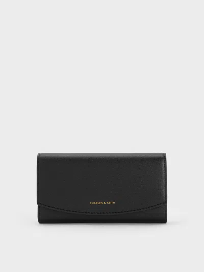 Charles & Keith - Briony Curved Flap Long Wallet In Black