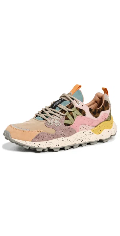 Flower Mountain Yamano 3 Pink And Yellow Suede And Nylon Sneakers In Multi
