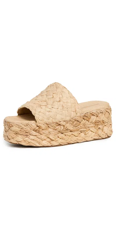 Loeffler Randall Aaron Platform Raffia Mules Natural In Neutral