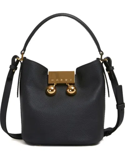 Marni Trunkaroo Leather Bucket Bag In Black