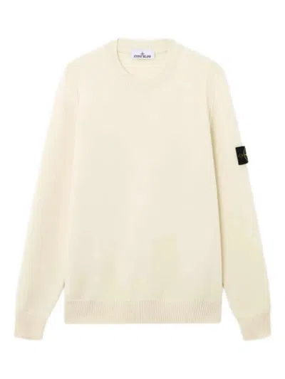 Stone Island Ivory Ribbed Knit Sweater With Crew Neckline In Multi