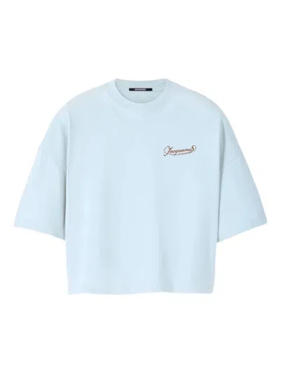 Jacquemus Le T-shirt Corto Logo-embroidered Cotton T-shirt In Blue