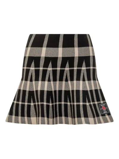 Msgm Checked Pleated Mini Skirt Clothing In Black