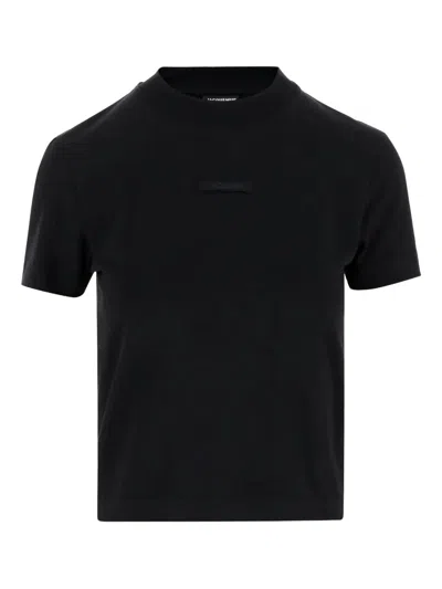 Jacquemus 'le T-shirt Gros Grain' Black Crewneck T-shirt With Logo Patch On The Front